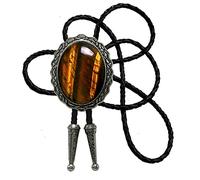 Moranse Bolo Tie with Natural Tiger Eye Stone Celtic Style Genuine and Cowhide Rope, M, Leather