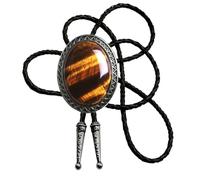 Moranse Bolo Tie with Natural Tiger Eye Stone Celtic Style Genuine and Cowhide Rope, Tiger Eyes 1 Style, Medium