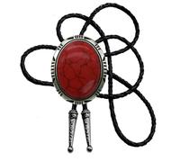 Moranse Bolo Tie with Round Flower And Gem Stone Parterre Style Genuine and Cowhide Rope, Blood Stone, Medium