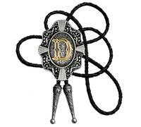Moranse Golden Initial A to Z in Flower Nursery Cowboy Bolo Tie with Cowhide Rope - - D