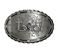 Moranse Silver Religion Cross Cowboy Kneeling Prayer Oval Flower Belt Buckle With Animal Symbol Western Cowboy Style, Kneeling Prayer, Medium