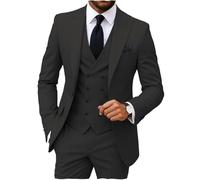MoranX Men's Suits Regular Fit 3 Pieces Double Breasted Formal Business Tuxedos Blazer Vest Pants for Wedding Grooms, Black, L