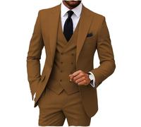 MoranX Men's Suits Regular Fit 3 Pieces Double Breasted Formal Business Tuxedos Blazer Vest Pants for Wedding Grooms, Brown, XL