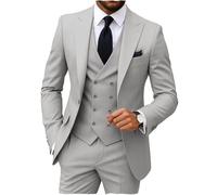 MoranX Men's Suits Regular Fit 3 Pieces Double Breasted Formal Business Tuxedos Blazer Vest Pants for Wedding Grooms, Silver Grey, M