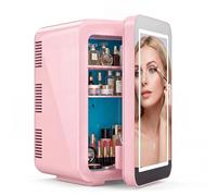 MoraRise 10L Mini Fridge for Bedrooms, Portable Cooler & Warmer Skincare Fridge with LED Mirror, AC/DC Compact Makeup Beauty Fridge for Food, Car, Home, Office, Drinks, Cosmetic (Pink, 10L)