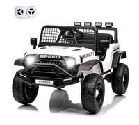 MoraRise 12V Kids Electric Ride on Car with Remote Control, Battery Powered Off-road Truck with Dual 45W Motors, FM Radio, Story Mode, Music, USB, LED Lights, Vehicle Toy for Boys Girls (White)