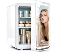 MoraRise 16L Mini Fridge for Bedrooms, Portable Cooler & Warmer Skincare Fridge with LED Mirror, AC/DC Compact Makeup Beauty Fridge for Food, Car, Home, Office, Drinks, Cosmetic (White, 16L)