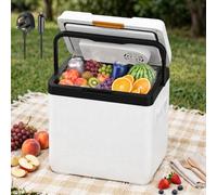 MoraRise 25L Electric Cool Box, Portable Insulated Warmer Cooler Box, ECO Mode, 12V Car /240V Mains, HDPE Body, Thermoelectric Camping Fridge for Travel, Campervan, Caravan, Picnic, Festival (White)