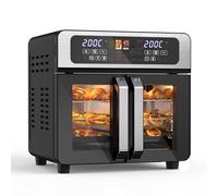 MoraRise 26L Large Dual Zone Air Fryer Oven with Rotisserie, 10-in-1 Oven | Countertop Convection Oven French Doors, Independent Temp Control & Sync Finish, 13 Accessories, Oil-Free Airfryer for Family