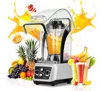 MoraRise 4.5L Commercial Blender with Soundproof Shield, 2200W Quiet Professional Smoothie Maker, 38000RPM High Speed Bar Blender with Self-Cleaning for Smoothies, Milkshakes, Nuts (Sliver, 2200W)