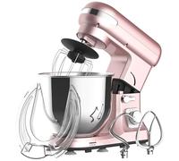MoraRise 6.5L Stand Mixer, 1400W Food Mixer Dough Blender with Bowl, 6-Speed + Pulse, Dough Hook, Beater & Whisk, Tilt-Head Electric Cake Mixer for Baking with Splash Guard (Gold Rose)