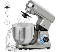 MoraRise 6.5L Stand Mixer with LCD Timer Display, 1400W Food Mixer Dough Blender with Bowl, 8-Speed + Pulse, Dough Hook, Beater & Whisk, Tilt-Head Electric Cake Mixer for Baking (Grey)