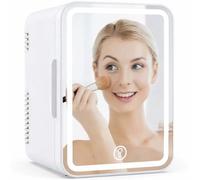 MoraRise 6L Mini Fridge for Bedrooms, Portable Cooler & Warmer Skincare Fridge with LED Mirror, AC/DC Compact Beauty Fridge for Food, Car, Home, Office, Drinks, Cosmetic, Skin care (White, 6L)