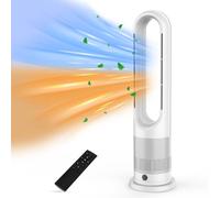 MoraRise Bladeless Tower Fan Heater, Hot and Cold Fan with Remote Control, 80° Oscillating Space Heater for Home Bedroom Office, Portable Air Cooler, Quiet Cooling & Heating, 9H Timer (Sliver)