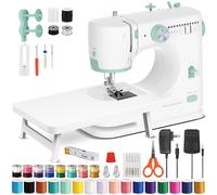 MoraRise Mini Sewing Machine for Beginners, Portable Electric Stitching Machine with Extension Table & 42PCS Kit, 12 Built-in Stitches, Dual Speed Mending Tool for Home, DIY Crafts & Tailoring (White)