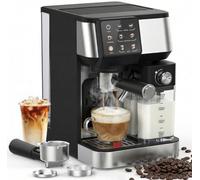 MoraRise One-Touch Espresso Machine with Automatic Milk Frother, 20 Bar Dual Boiler Coffee Maker for Espresso, Cappuccino & Latte Maker, Stainless Steel, 2L Water Tank, 700ml Milk Reservoir (Black)