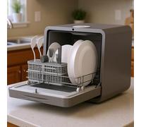 MoraRise Table Top Dishwasher, Mini Countertop Dishwasher with 7 Programs, Built-in 5L Water Tank, Dual Water Supply, No Plumbing, Baby Care, Drying Cycle, Fruit Wash (Grey, Table Top)