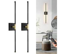 Morauroral - Set of 2 Battery Operated Wall Sconces Dimmable with Remote Control, Black Gold LED Rechargeable Sconces Wall Lights 24 Inch Modern Wireless Wall Lights for