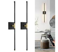 Morauroral - Set of 2 Battery Operated Wall Sconces Dimmable with Remote Control, Black Gold LED Rechargeable Sconces Wall Lights 24 Inch Modern Wireless Wall Lights for
