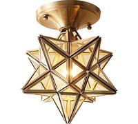 Moravian Star Island Hanging Pendant Light Passage Ceiling Lamp Fixture Brushed Brass Finish Pentagram Glass Chandelier for Dining Room, Living Room, Bedroom, Bar Restaurant Coffee Shop, E26/E27