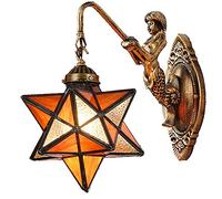 Moravian Star Wall Light, Tiffany Stained Glass Wall Sconce Lamp, Modern LED Wall Lighting Mediterranean Metal Base Antique Hallway Wall Lamp Bedroom Bedside