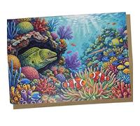 Moray Eel Greeting Card for Scuba Divers, Blank Inside, 5x7 Inch, Kraft Envelope, Made in the USA, Coral Reef Marine Animal Thank You Note, or Cruise Vacation Bon Voyage Cards - 1548
