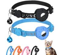Morbuutii AirTag Cat Collar 2Pack,Breakaway Kitten Tracker with Apple AirTag Holder,Reflective Pet Collar with Bell,Cute Moon&Star Pattern Charming for Kitty Puppy and Small Animall(1Black&1Blue)