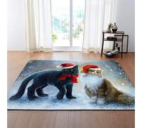 Morbuy 3D Cat Printing Rugs Modern Carpets Living Room Rug, Extra Large Size Soft Short Medium Pile Rugs Anti Slip Washable Floor Mats for Bedroom Kids Room Decor (Christmas cat,50x80cm)