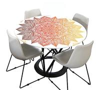 Morbuy 3D Fitted Round Tablecloth for Circular Table, Mandala Round Table Cloths Waterproof Wipeable Stain Resistant Table Cover for Kitchen Garden Party (Orange,Diameter 120cm)