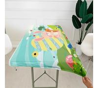 Morbuy 3D Rectangular Table Cover with Elastic Edged, Dust-Proof Table Protector Cover Elasticated Rectangle Fitted Tablecloth Covers for Picnic Camping Decor (Cute Rabbit 1,4FT/122x76cm)