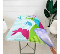 Morbuy 3D Rectangular Table Cover with Elastic Edged, Dust-Proof Table Protector Cover Elasticated Rectangle Fitted Tablecloth Covers for Picnic Camping Decor (Cute Rabbit 2,4FT/122x76cm)