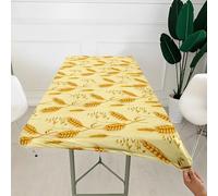Morbuy 3D Rectangular Table Cover with Elastic Edged, Dust-Proof Table Protector Cover Elasticated Rectangle Fitted Tablecloth Covers for Picnic Camping Decor (Wheat Print2,4FT/122x76cm)