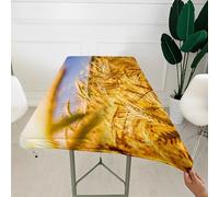 Morbuy 3D Rectangular Table Cover with Elastic Edged, Dust-Proof Table Protector Cover Elasticated Rectangle Fitted Tablecloth Covers for Picnic Camping Decor (Wheat Print6,4FT/122x76cm)