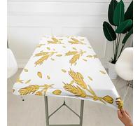 Morbuy 3D Rectangular Table Cover with Elastic Edged, Dust-Proof Table Protector Cover Elasticated Rectangle Fitted Tablecloth Covers for Picnic Camping Decor (Wheat Print1,4FT/122x76cm)