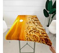 Morbuy 3D Rectangular Table Cover with Elastic Edged, Dust-Proof Table Protector Cover Elasticated Rectangle Fitted Tablecloth Covers for Picnic Camping Decor (Wheat Print5,4FT/122x76cm)