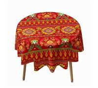 Morbuy 3D Round Tablecloth for Circular Table, Exotic Printed Round Table Cloths Waterproof Wipeable Stain Resistant Polyester Table Cover for Kitchen Garden Party (Red paisley,Diameter 120cm)