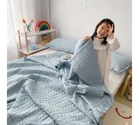 Morbuy 3pcs Quilted Embossed Bedspread Lightweight Quilted Throw Soft Microfiber Coverlet with Pillowcases - Single, Double, King Sizes for All-Season (150x200+48x74*2,blue)