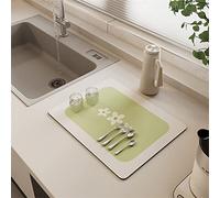 Morbuy Absorbent Kitchen Drainer Mat, Coffee Machine Pad, Dish Drying Mats with Solid Color Floral Pattern, Quick Dry Non Slip Washable Draining Mat Placemat Sink Mats (40x50cm,Green)