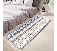 Morbuy Area Rug with Hand Woven Tassels - Chic Bohemian Geometry Exotic Style Carpet Cotton Linen Machine Washable Anti Slip Floor Mats for Bedroom Living Room Entryway (White,60x120cm)
