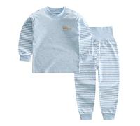 Morbuy Baby Pajamas for Boy Girls, Autumn Winter Print Long Sleeve Unisex Clothing Set 100% Cotton Newborn Kids Sleepwear Clothes Outfits Trousers+ Top Shirt 2pcs for 0-5 Years (90CM,Solid blue)