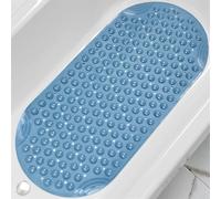 Morbuy Bath Tub Shower Mat Non Slip, Bath Mat 88x40 cm, Transparent Oval Bathtub Mats with Drain Holes and Suction Cups, Machine Washable, Textured Surface, PVC Bathroom Mats (blue)