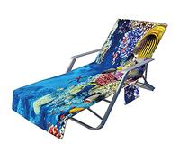 Morbuy Beach Chair Cover Towel, Blue Ocean Print Beach Towel Lounger Bags with Pockets Sunbed Towels Fitted Microfiber Sun Lounger Towels for Summer Outdoor Pool Vacation Travel (Blue coral)