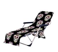 Morbuy Beach Towel Beach Chair Cover, Microfiber Sun Lounger Towels with Pockets, 3D Skull Printed Sunbed Towels for Summer Outdoor Garden Pool Vacation Travel (Black,75 * 210cm)