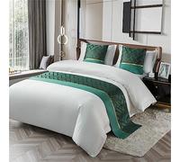 Morbuy Bed Runners and Matching Cushions Set, Scarves Bed Runners Hotel Bed Scarf Bedding Bed Towel Luxury Bedspread Protection for Bedroom Hotel (Dark green gold,50x240+50x50cm)
