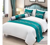 Morbuy Bed Runners and Matching Cushions Set, Scarves Bed Runners Hotel Bed Scarf Bedding Bed Towel Luxury Bedspread Protection for Living Room Bedroom Hotel (50x180+50x50cm,Elk turquoise)
