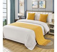 Morbuy Bed Runners Tassels, Scarf Bedspread Scarves Decoration Bed Scarf Hotel Bed Towel Luxury Protection for Bed Cover Single Double Super King Size (60x180cm for 120cm bed,Yellow)