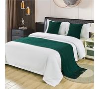 Morbuy Bed Runners Tassels, Scarf Bedspread Scarves Decoration Bed Scarf Hotel Bed Towel Luxury Protection for Bed Cover Single Double Super King Size (60x230cm for 150cm bed,Dark green)