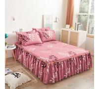 Morbuy Bed Skirt for Single Double King Super King, Bed Sheets with Valance and Pillow Cases Fitted Valance Sheet and Pillowcase Set Winter Warm Soft Microfibre (GL09 Palm Leaf,200x220cm)