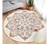 Morbuy Bohemian Mandala Rug Round Large Fluffy Soft Shaggy Carpet for Living Room Kids Bedroom Decor, Machine Washable Plush Carpet Circle Absorbent Anti Slip Floor Mat (Red,60cm)