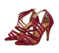 Morbuy Breathable Mesh Latin Dance Shoes for Women, Comfortable 8.5cm High Heels Anti-Slip Dancing Shoes, Open Toe Adjustable Strap Design Suede Sole for Ballroom Salsa (Dark Red,8)